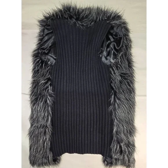 RXB Vest Black Faux Fur Sweater High Neck Long Tunic Style  Women's Medium - Picture 11 of 11